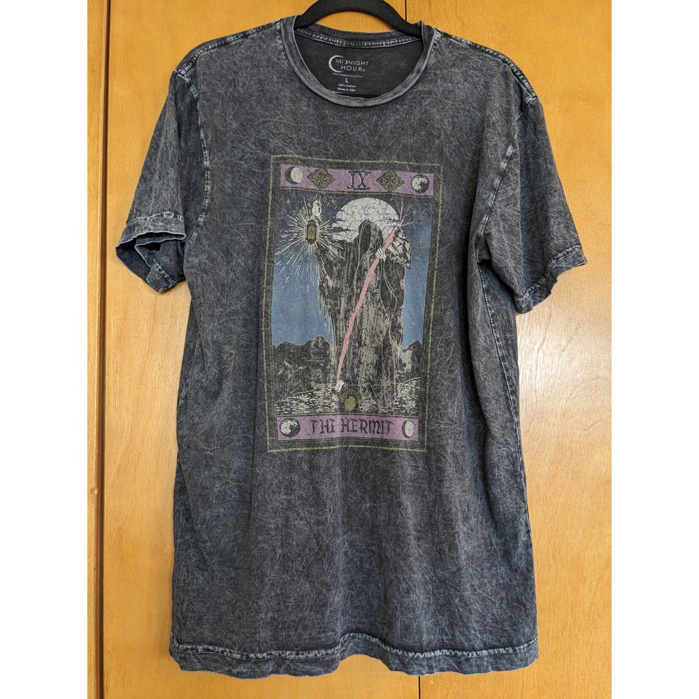 Midnight Hour The Hermit Tarot Card Graphic Tee Mineral Wash Charcoal Grey L